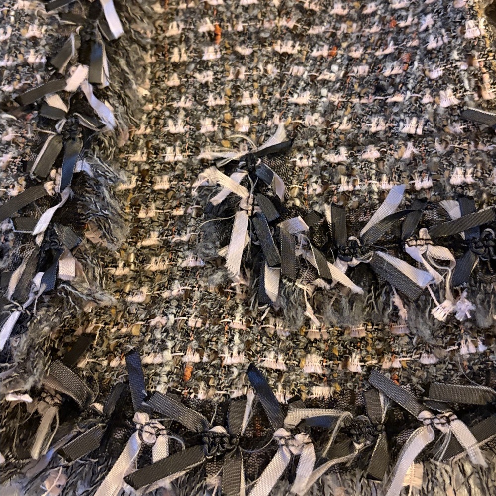 Teri Jon  Gray &Pink Tweed Jacket and skirt with Ribbon Accents 8 Neiman Marcus - Picture 9 of 12